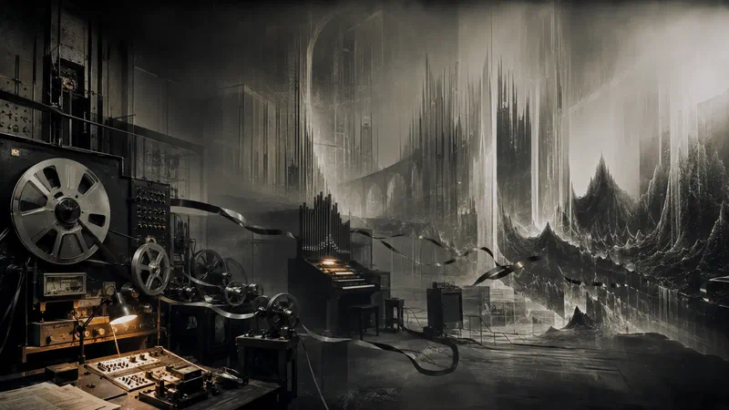Magnetic tape, organ and amplification dissolve into a vast monochrome architecture of transformed sound.